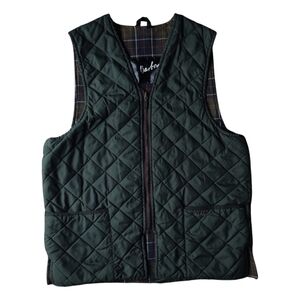 Barbour Vest Size 44 Men Green A855 Diamond Quilted Waistcoat Zip Tartan Lined